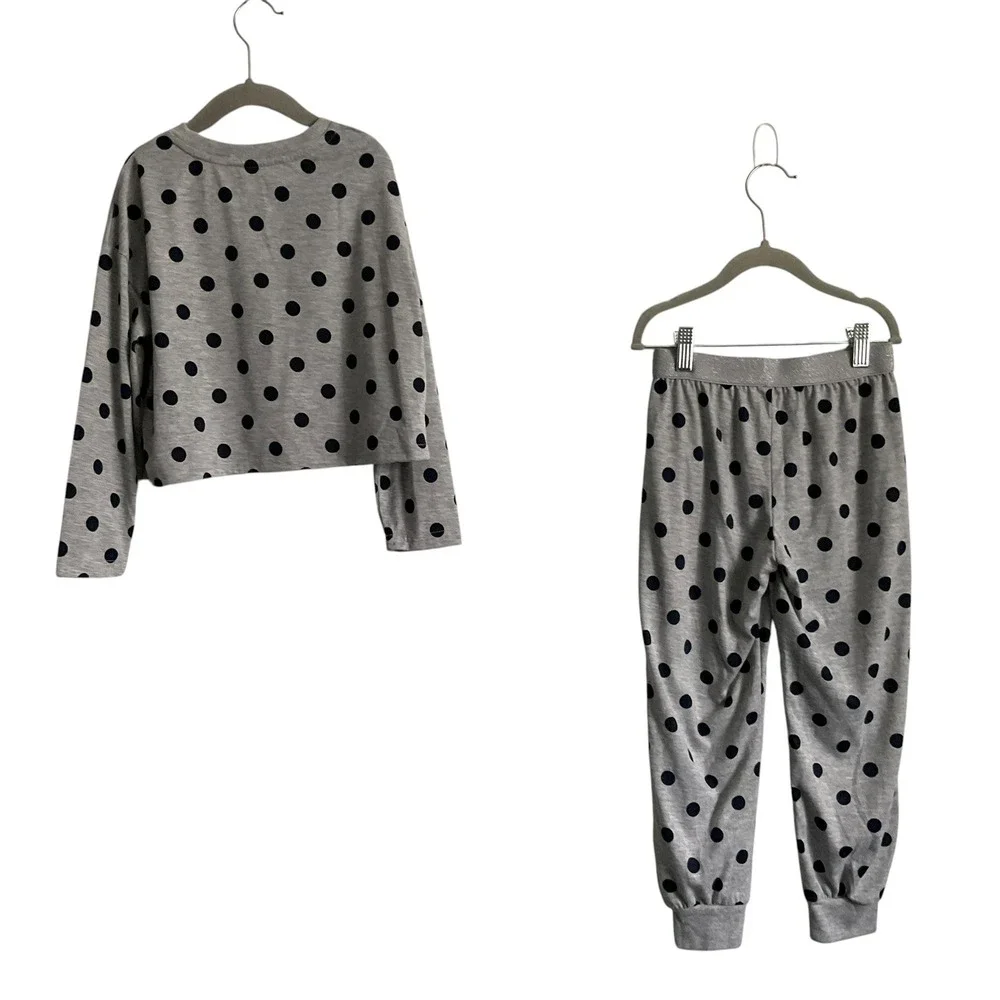Gap Kids Pajama Set Size 6 Gray Polka Dot Excellent Long Sleeve Joggers